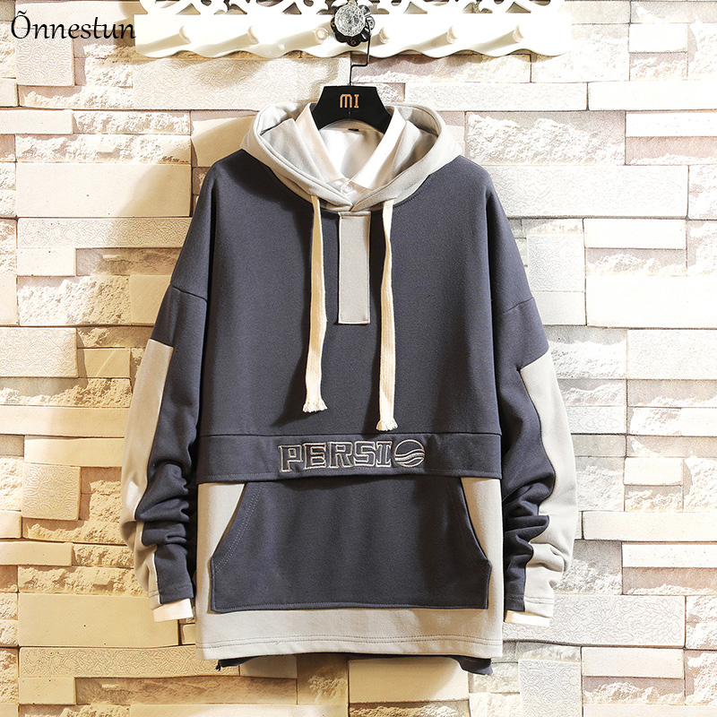 

Onnestun Man Hoodies Streetwear Men Clothing Patchwork Skateboard Hoodies Harajuku Plus Size Oversize Sweatshirt, Blue