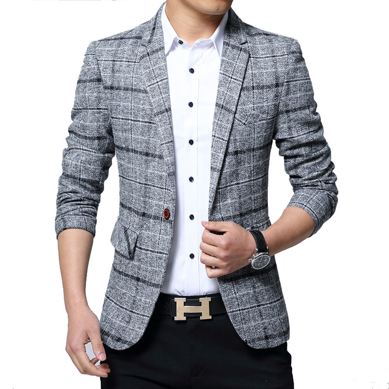 

New Men Blazers 4XL 5XL Spring British Style Plaid Male Slim Fat Business Casual Blazer Coat Men Brand Outwear Jacket BF603, Blue