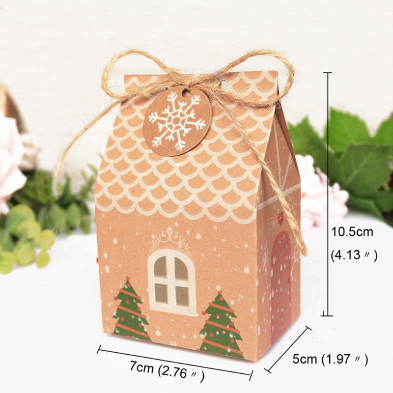 

5 Pcs Kraft Paper House Shape With Ropes Christmas Tree Candy Gift Bags D0LD