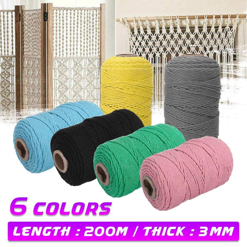 Maglieria Artigianale Fai-da-Te 3mm x 100m Filo Spago Cotone Naturale Cordoncino di Cotone Fatta a Mano Corda Macram/é per Appendere Piante Fodlon Macrame Corda Cotone