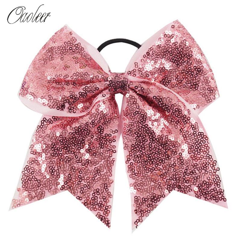 

Oaoleer Hair Accessories Elastic Hair Band for Girls Sequin Cheer Bows 7 Inch Double Layers Ribbon Cheerleading Holder, 23