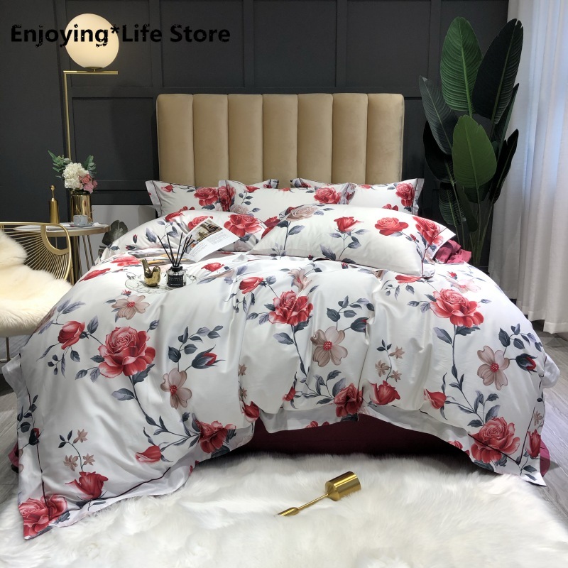

600TC Egyptian Cotton Bedding Sets Queen King Size Bed Duvet Cover Bed Sheets/fitted Sheet Linen Set Pastoral Style Set