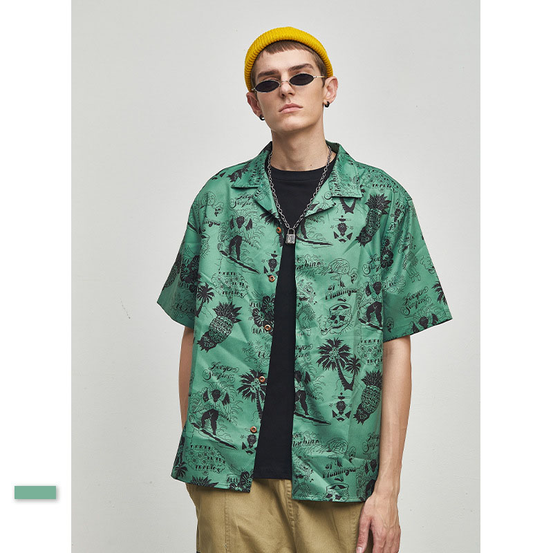 

Oversized Men' Shirt 2020 Summer New European American Fashion Brand Retro Abstract Skull Print Loose Lapel Men' Shirt MC03, Blue