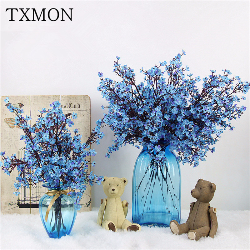 

European simulation Gypsophila small single imitation artificial fake flower home wedding bride holding Gypsophila bouquet, Blue