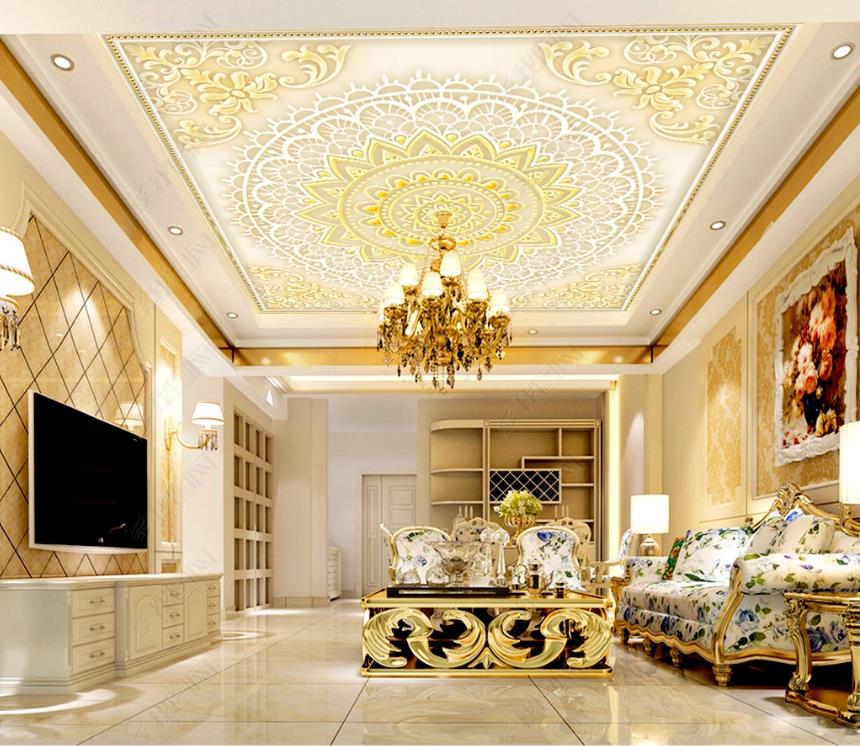 

Custom 3D Ceiling Murals Wallpaper Classical pattern color carving Home Decoration Living Room 3D Ceiling Wall papers Home Decor, As the picture shows