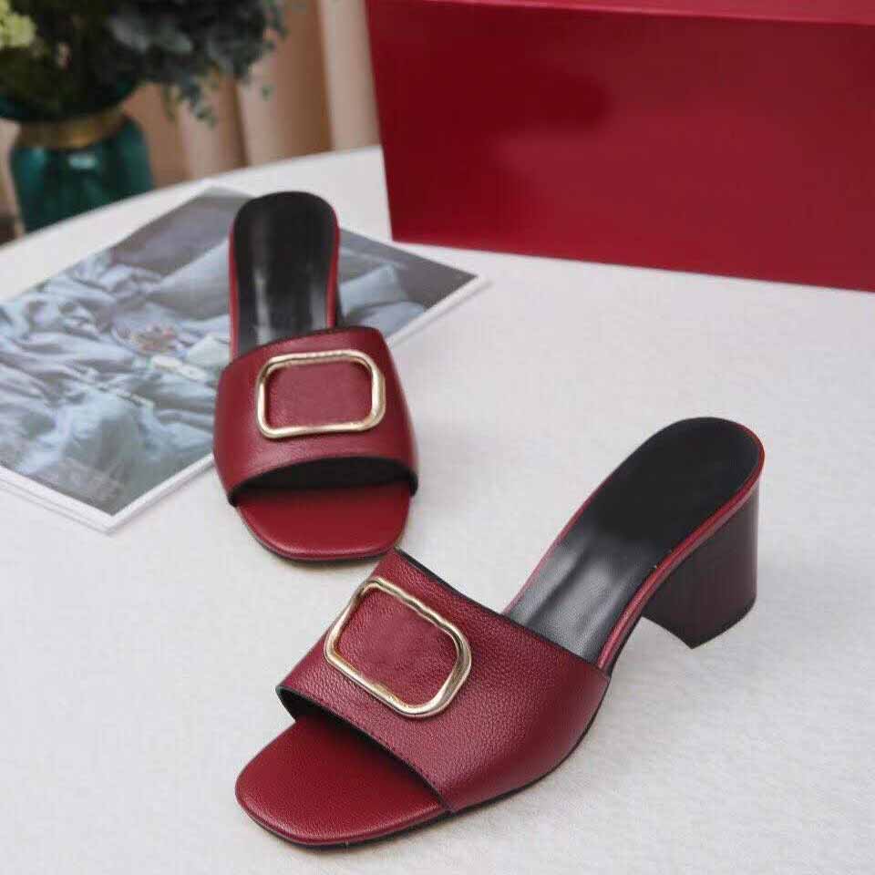 

New summer ladies candy fashion thick heel shoes female designer sandals letter buckle slide sexy ladies slippers large size 35-43, Red