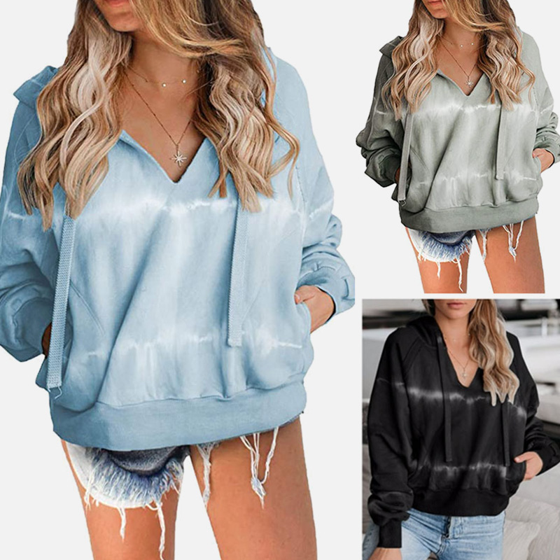 

Hoodies Women Drawstring V Neck Striped Lady Patchwork Solid Full Sleeve Sweatshirt 2020 Autumn Female Hoodies Casual Streetwear, Black