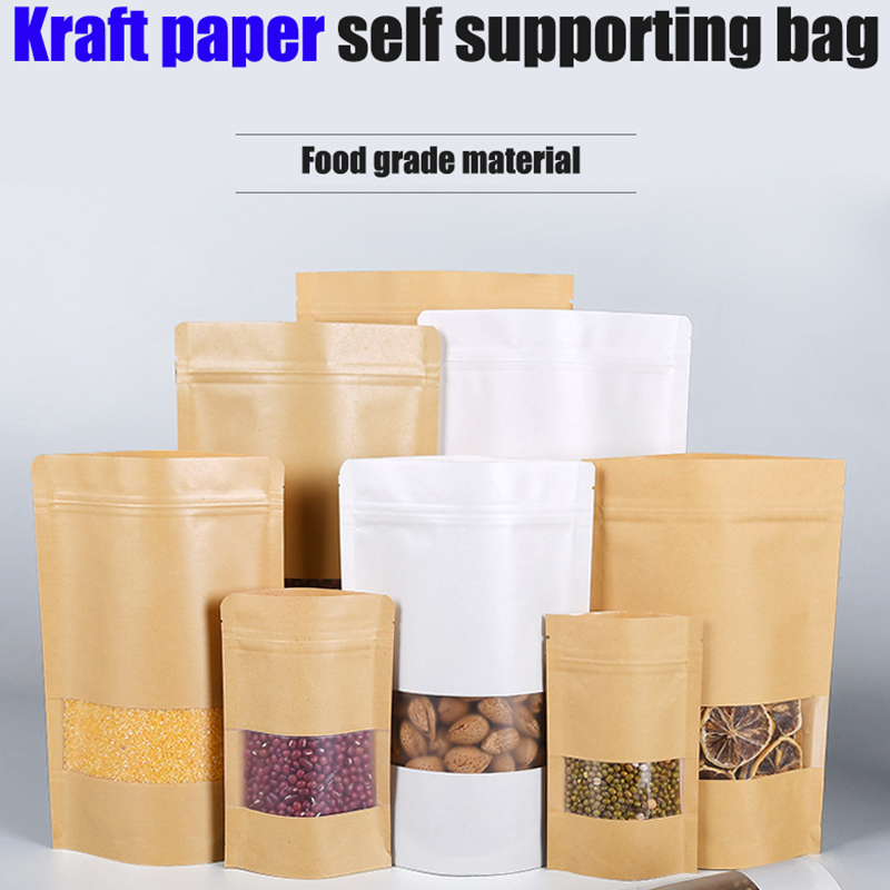 

Frosted window vellum paper bag nut kraft paper self-sealed tea self-contained package bag food bag custom printing mylar bags
