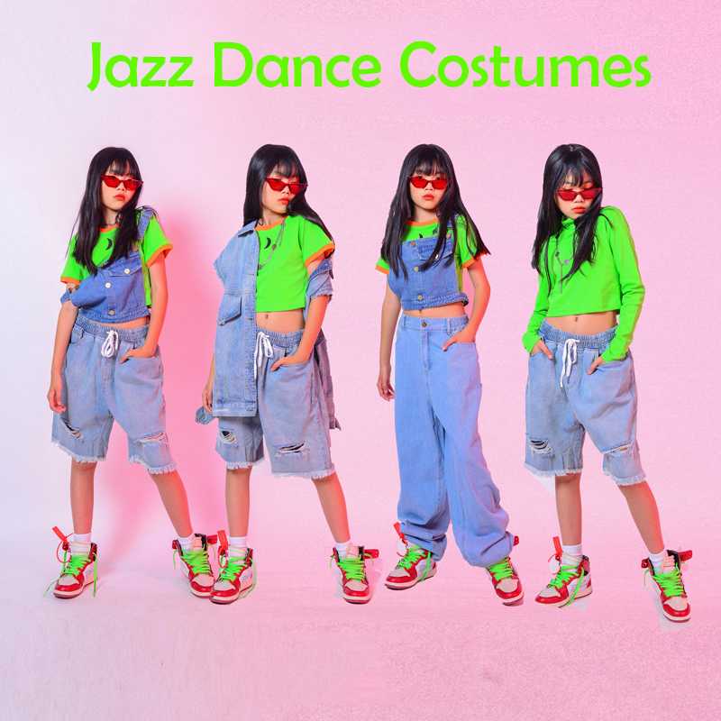 

Girls Hip-Hop Dance Costumes For Kids Short-Sleeved Denim Series Hiphop Performance Costumes Jazz Dance Street Dancewear DQS4908, Style 6