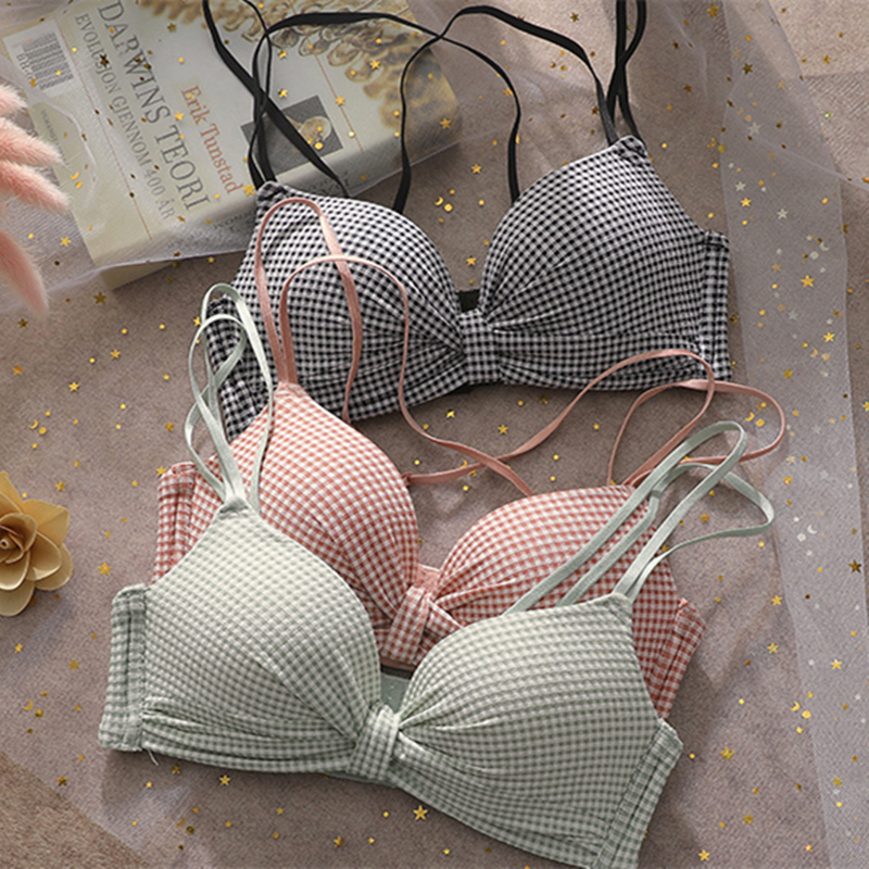 

Japanese girls underwear women's small breasts gathered without rims adjustable summer breathable bra sexy back bra, Black