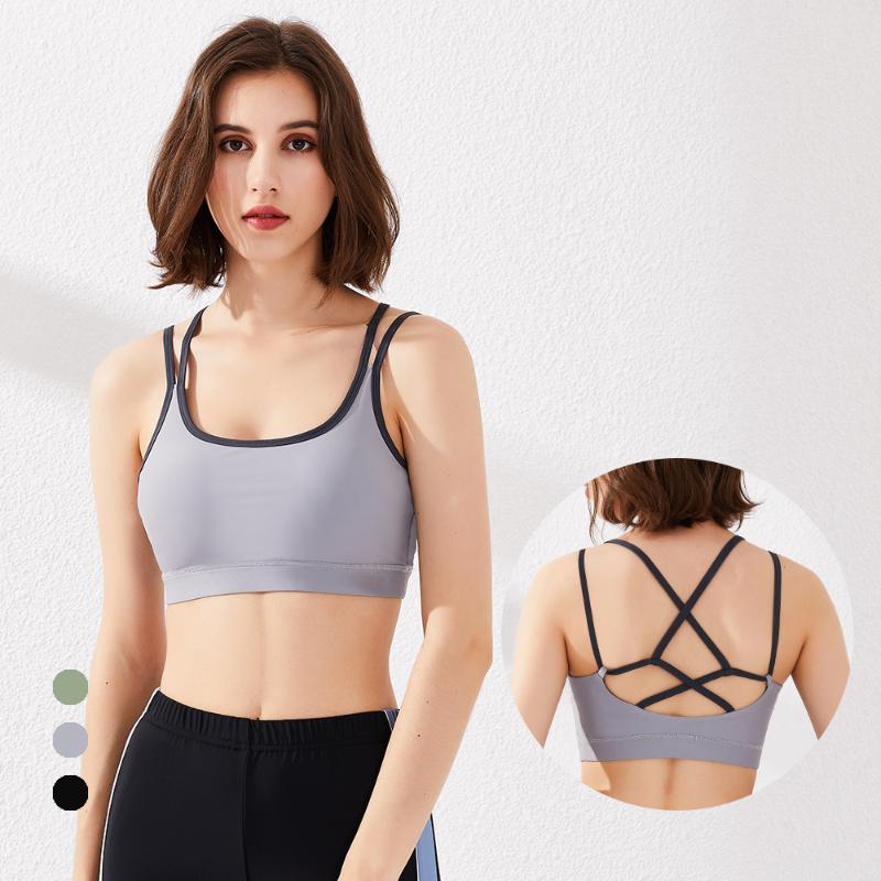 

SanA J.Y.C Yoga Vest Fitness Bra Contrast Color Sports Underwear Running Shockproof Gathering Sexy Gym Seamless Crop Bra, Green