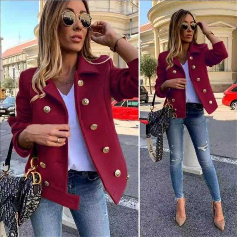 

Short Woolen Coat Women 2020 Spring Autumn Fashion New Lapel Double-Breasted Long-Sleeved Woolen Coat Tide H1068, Blue