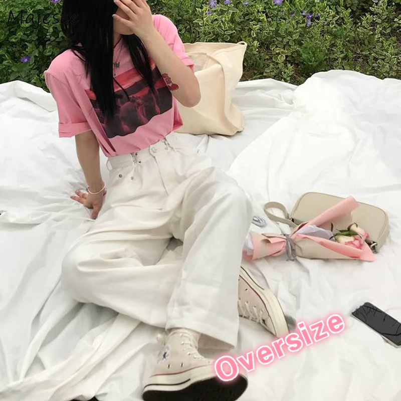 

High Waist Jeans Women Solid Full-length Wide Leg Denim Loose Oversize Bf All-match High Quality Comfy Vintage Trousers Hot Sale, White