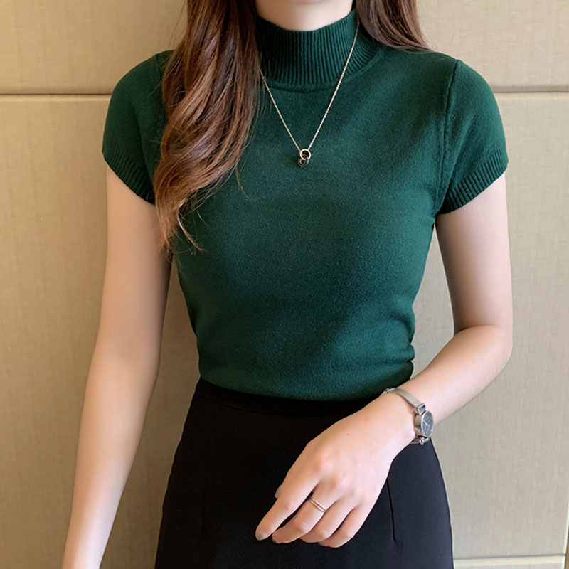 

Half Turtleneck Summer Short Sleeve Korean Style Sweater Women Knitted Pullover Sweaters Basic Thin Tops Pull Femme Jumper 2020, Gray