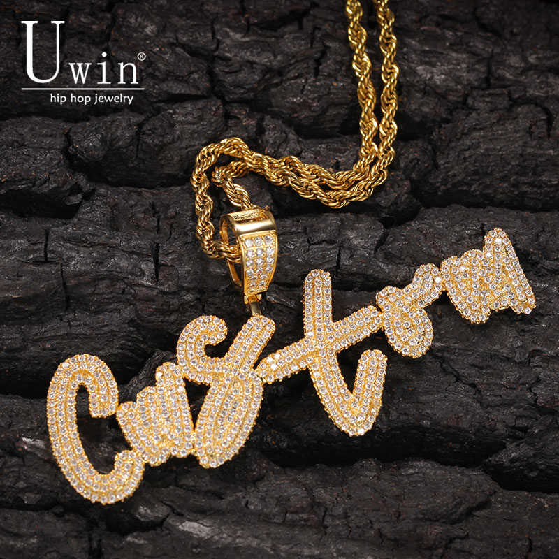 

Uwin Name Necklace Brush Custom Letters Pendant Iced Out Letters Pendant Necklace Personalised Gift Drop Shipping CX200725
