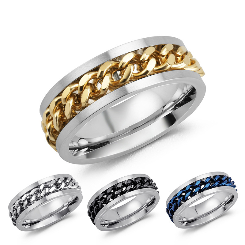 

Fashion Men Rusty Steel Chain Ring Blue Gold Silver Plating Groom Men Accessories 2020 Cheap Engagement Rings Men Wedding Accessories, Black;gray