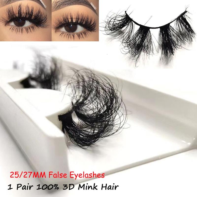 

1 Pair 25/27MM Cruelty-Free Extension 100% 3D Mink Hair False Eyelashes Long Wispies Fluffy Multilayers Thick Eyelashes Makeup