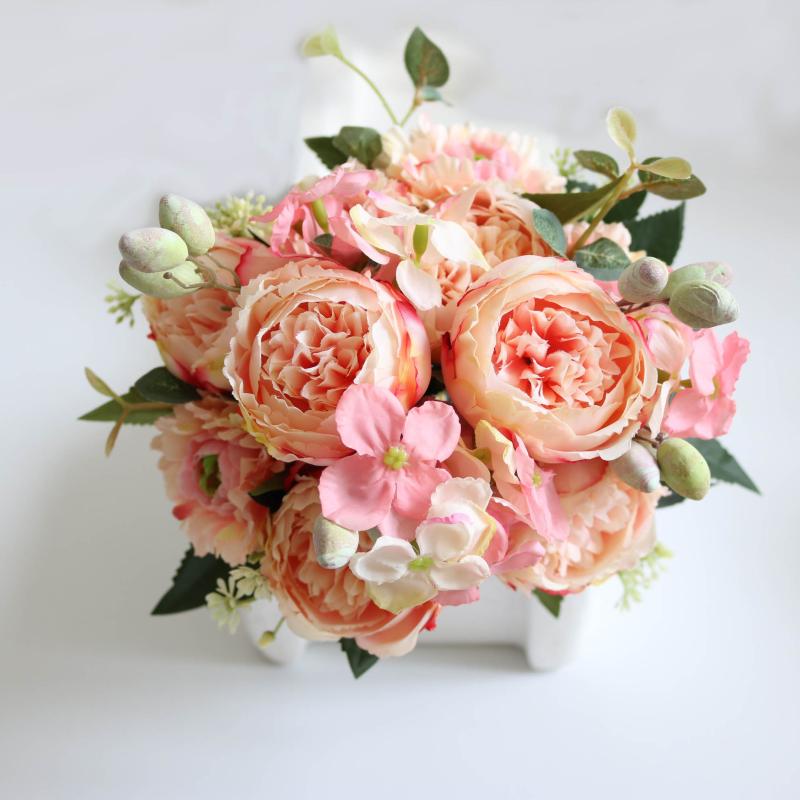 

2020 new 7 color 5 big head rose peony fake silk flower small bouquet flower at home party spring wedding DIY decoration fake, Color sent randomly
