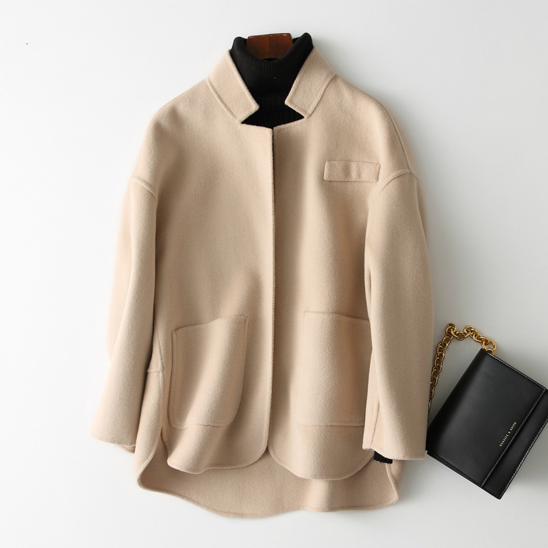 

Coat Wool Casual Female Spring Autumn Double-side Wool Coats Solid Short Loose Winter Jacket Women Outwear 38009 WYQ1466, Beige
