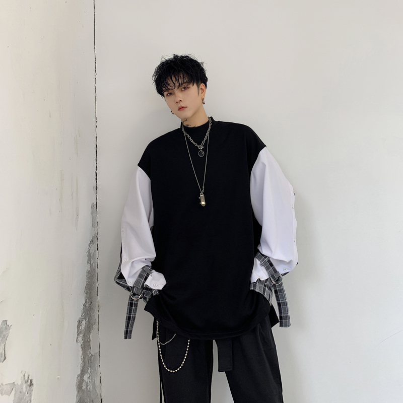 

Men Splice Long Sleeve Loose Half Turtleneck Casual Pullover Hoodie Male Women Streetwear Hip Hop Sweatshirt Outerwear, Camel