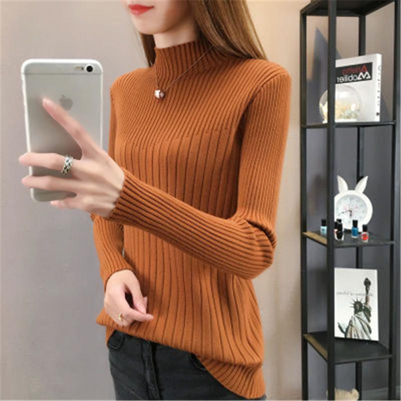 

Hot Fashion 2020 Autumn New Women ladies Turtleneck soft thin sweater femme korean pull tight casual knit jumper clothes, Black