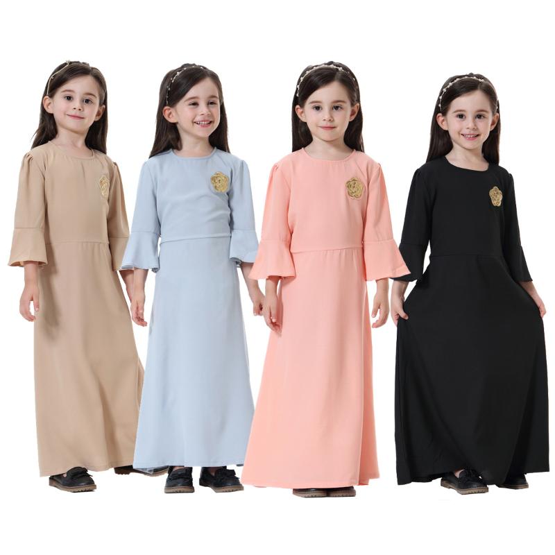 

Muslim Girl Abaya Maxi Dress Flare Sleeve Lace-up Sweet Long Robe Gowns Girls Ramadan Arab Islamic Cute Party Princess Dresses