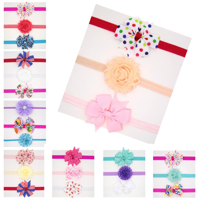 

3Pcs/Set Chiffon Flower Headband Baby Girls Elastic Grosgrain Ribbon Hair Bands Children Princess Hair Accessories Wholesale
