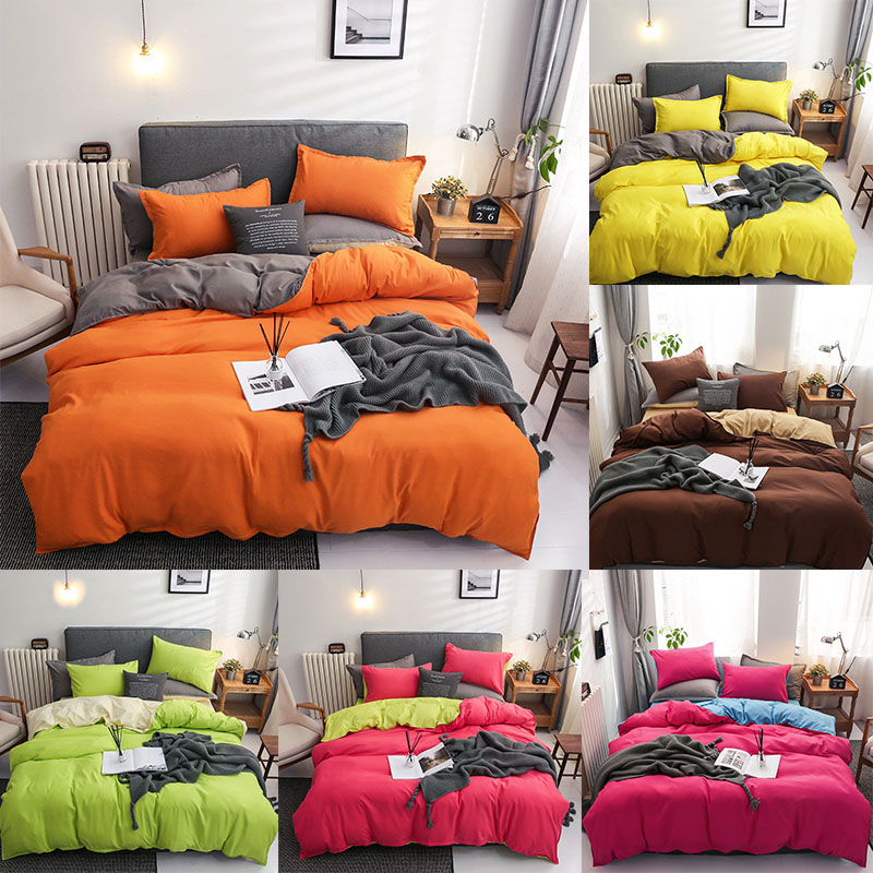 

Solid Color Printing Bedding Sets Orange Gray Yellow Brief Adult Bedclothes Duvet Cover Bed Sheet Pillow Cases Single, 005