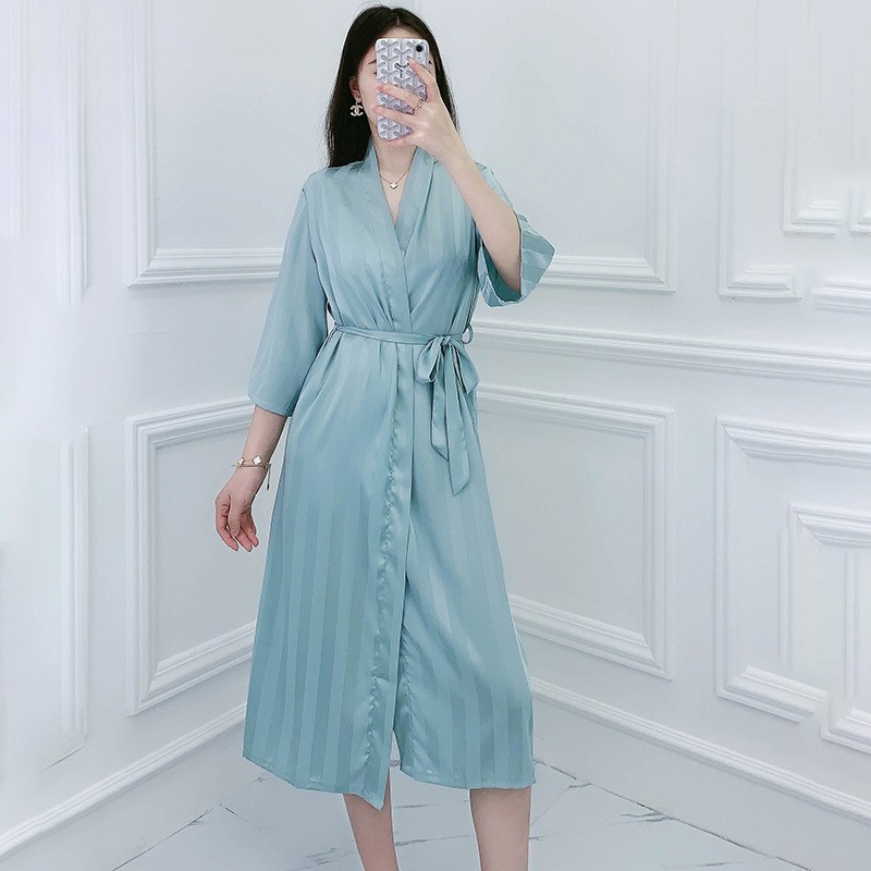 

Casual Robe Sleepwear Women Satin Striped Kimono Bathrobe Gown Intimate Lingerie Silky Nightwear Nightdress Sexy Homewear, Shorts set