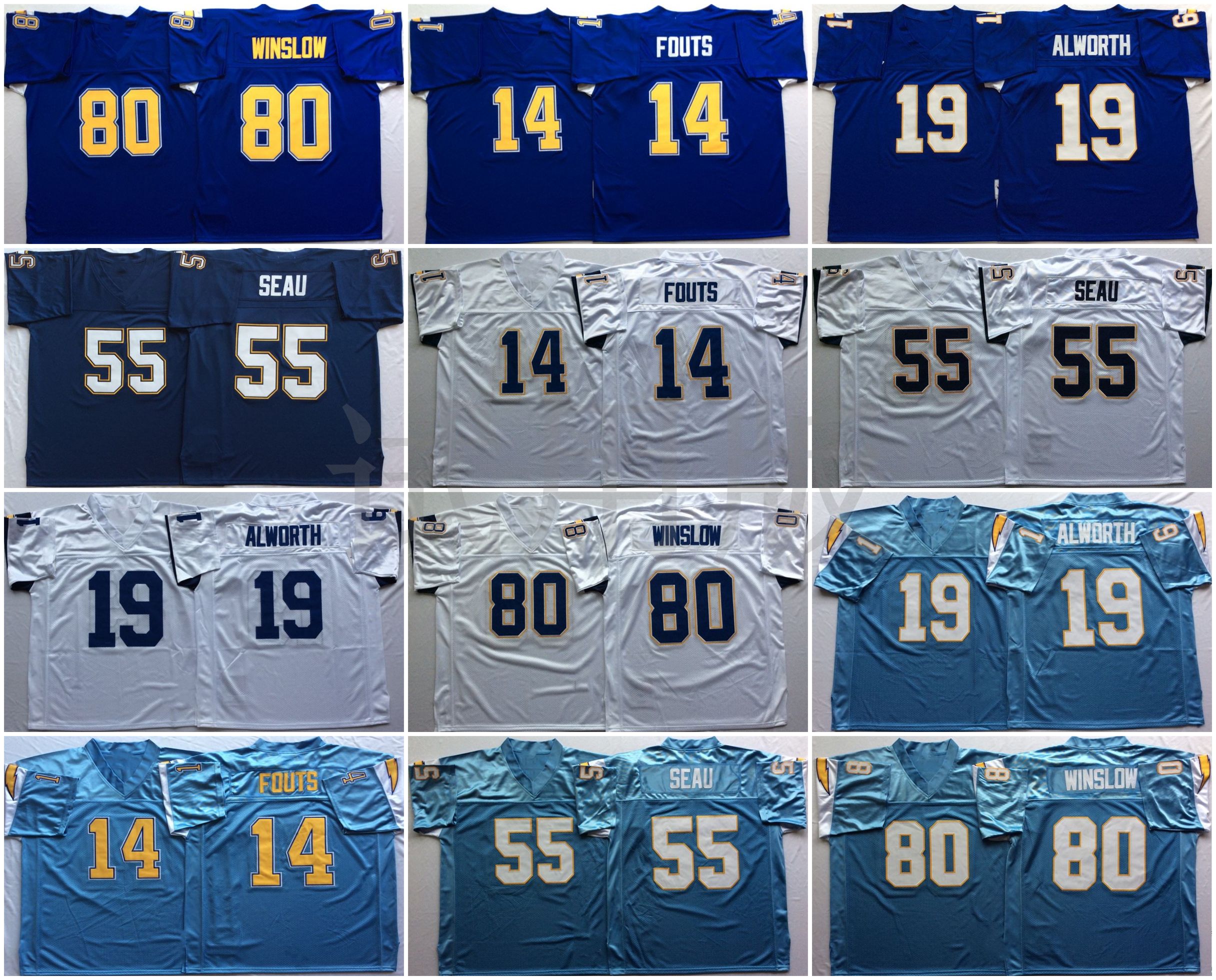 

Football Jerseys Dan Fouts Lance Alworth Junior Seau Kellem Winslow Blue White NCAA Men Retro Stitched, Black