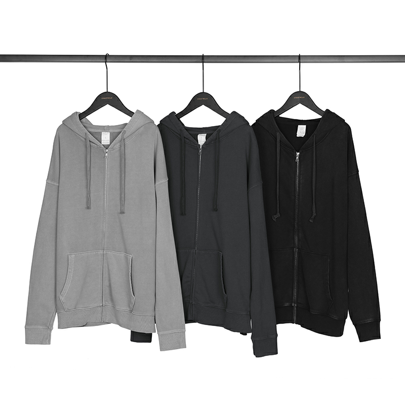 

3colors in stock High Quality Heavy Cotton Vintage Zip Hoodie Vintage Black Raglan Streetwear
