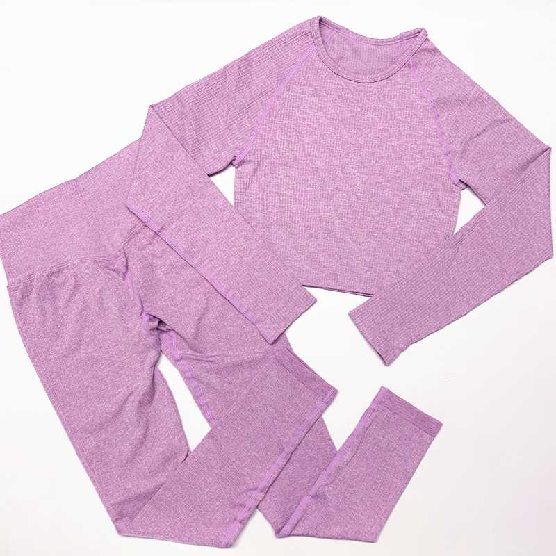 

Women Seamless Yoga Set Fitness Sports Suits GYM Cloth Yoga Long Sleeve Shirts High Waist Running Leggings Workout Clothing, Blue pants