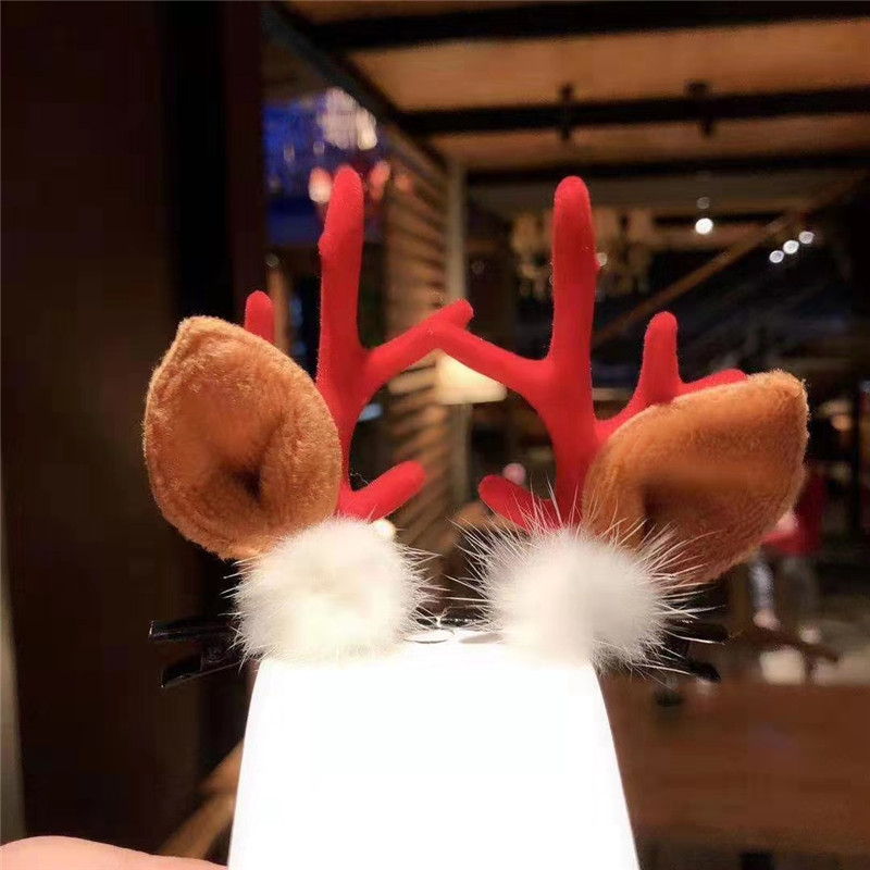 

New Christmas Novelty Funny Personality Antler Hair Ball Hairpin Christmas Women's Girls and Children's Hair Accessories