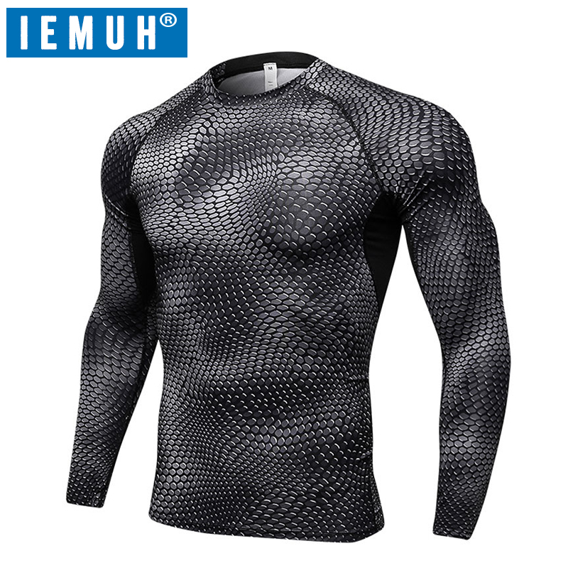 

IEMUH Running Tshirts Bodybuilding Long Sleeve Men T Shirt Fitness Compression Dry-fast Shirt Comfort Cross-fit Tops For Sports, Black