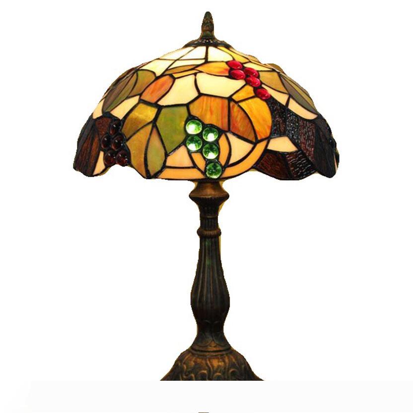 

Tiffany Table Lamp Stained Glass Grape With Leaves Traditional Table Light Bedside Desk Light Indoor Lighting Fixture