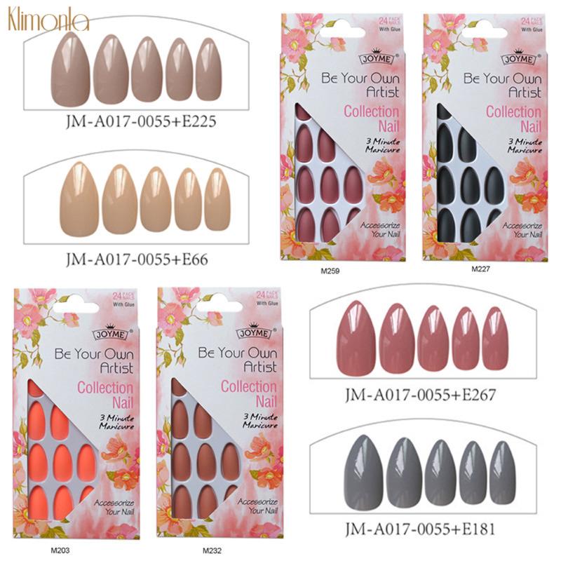 

24Pcs/set Stiletto Nail Tips Reusable Pure Color Short False Nails Women Manicure Acrylic Fake Nail Tips Free Glue Sticke, 0055-e225