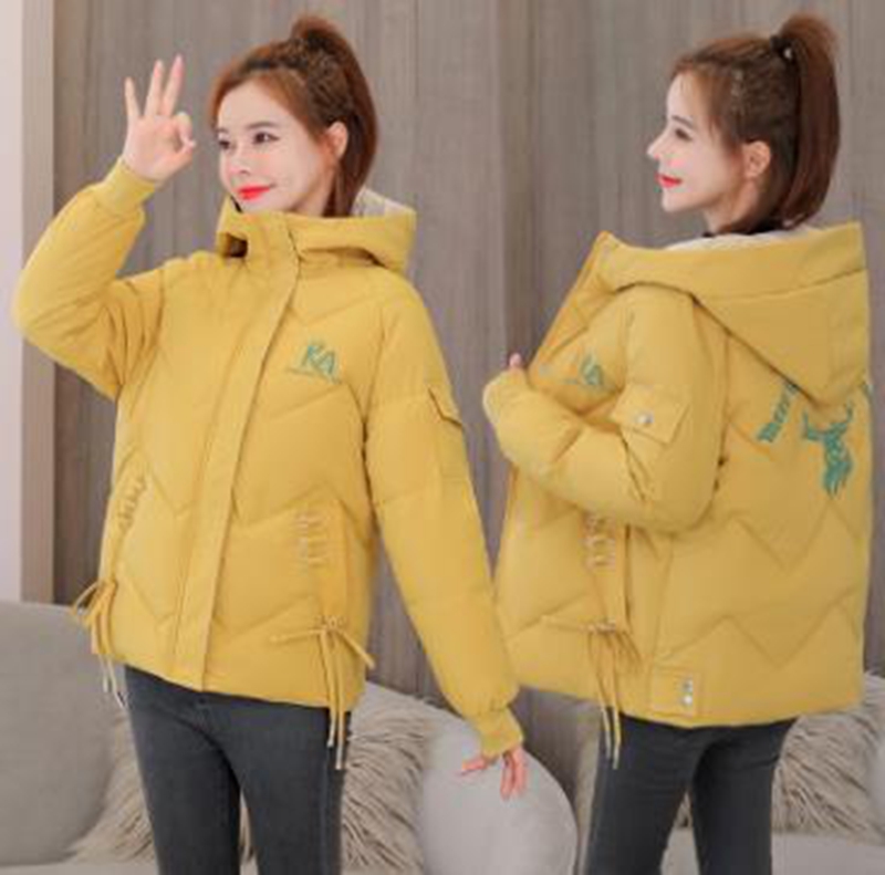

Wholesale autumn and winter new style women's color matching printing short casual hooded loose cotton jacket, Yellow
