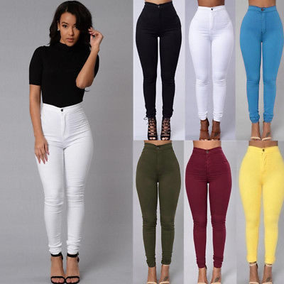 

Women Pencil Stretch Casual Look Denim Skinny Jeans Pants High Waist Trousers, Blue