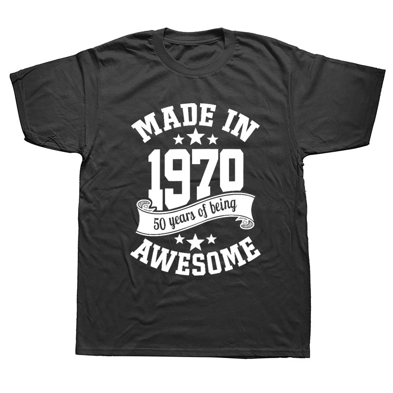 

Made in 1970 50 Years Awesome 50th Birthday T-Shirt Mens Short Sleeves Oversized Streetwear Hip Hop Printed T Shirts Top Tees, White