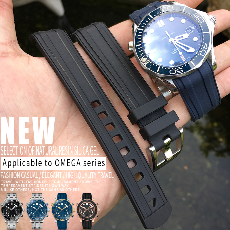 

20mm Hight Quality Rubber Silicone Watch Band Waterproof Blue Black Strap Watchband Bracelets Steel Pin Buckle For Omega New 300 Free Tools, Black;brown