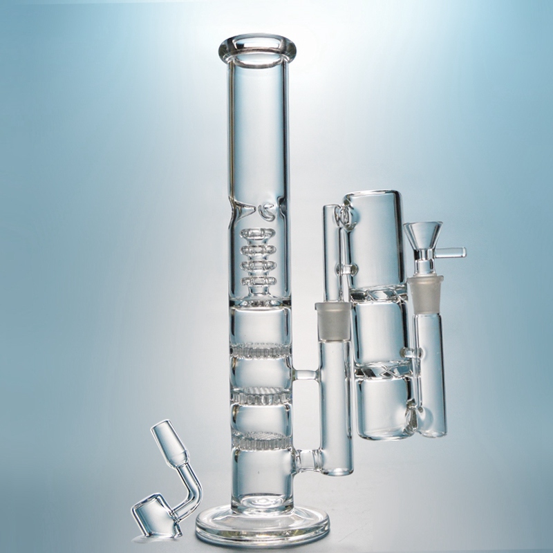 

Clear Glass Bong Triple comb Percolator Birdcage Perc Oil Dab Rigs 18mm Female Joint Water Pipes With Bowl Ash catcher