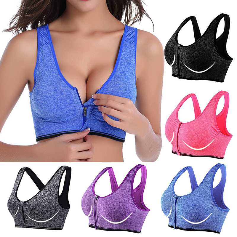 

Hot Women Sports Bra Zipper Push Up Sports Bras Vest Underwear Shockproof Athletic Running Bra Breathable Yoga Fitness Top, Black