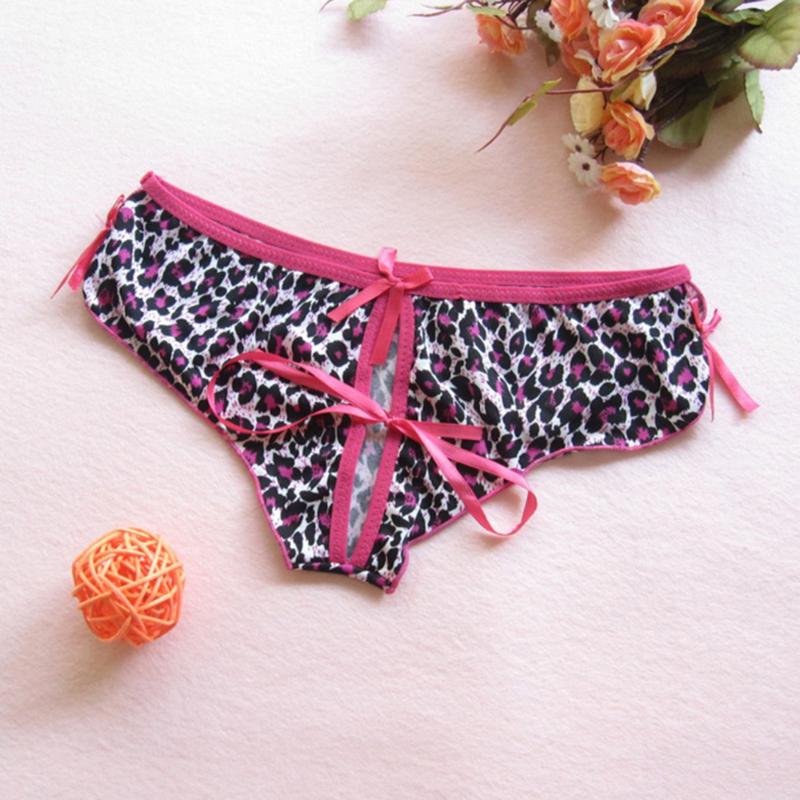 

Summer new sexy underwear women's sexy leopard briefs briefs bowknot thong, Red