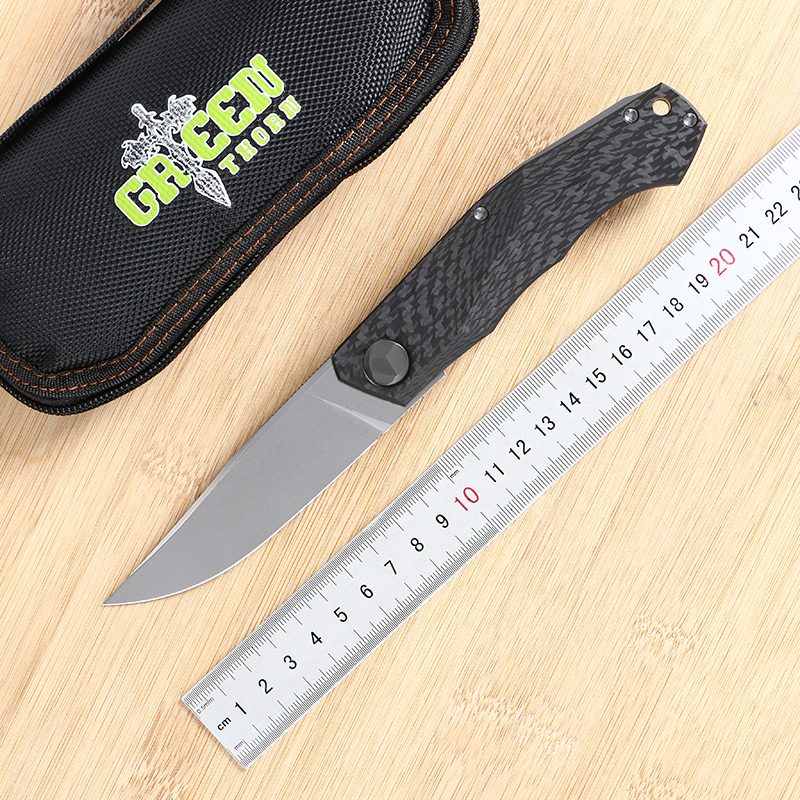 

Green thorn folding knife D2 blade bearing + carbon fiber 3D handle camping outdoor fruit folding knife EDC tool