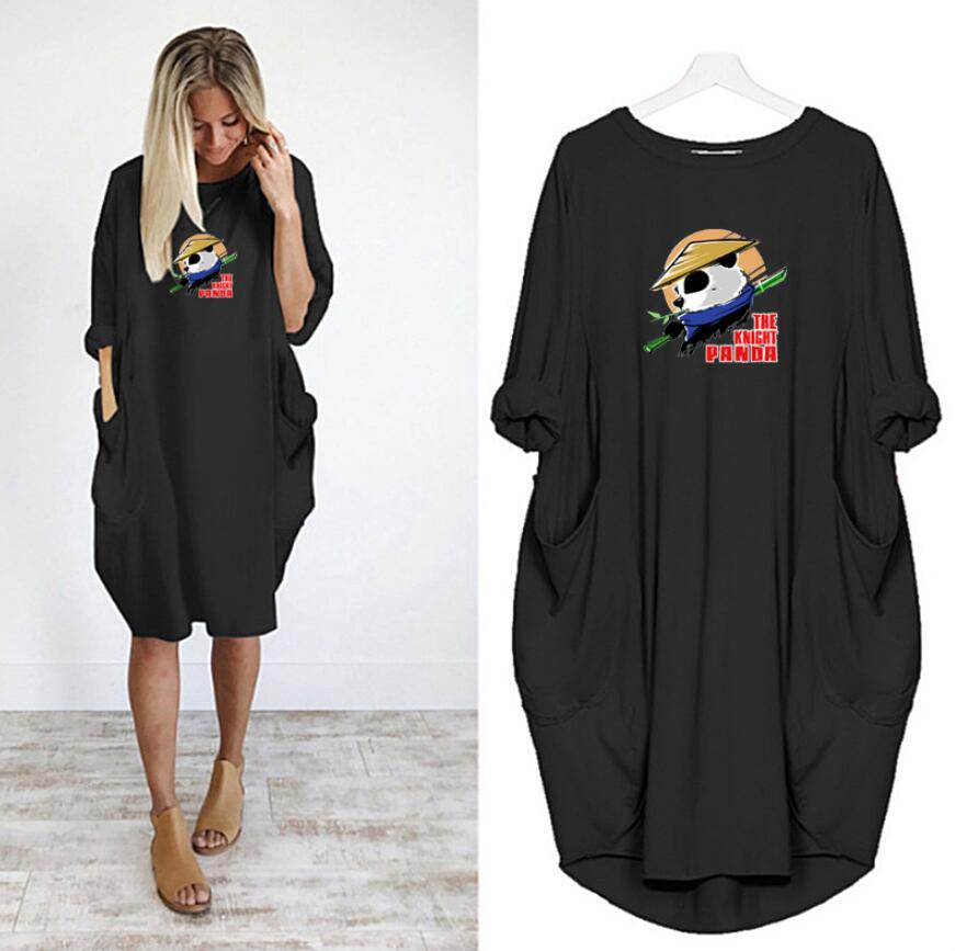 

Plus Size Designer Women Dresses With Cute Pattern Summer Crew Neck Panelled Ladies Dresses Casual Loose Long Sleeve Apparel 6 Colors, Blue