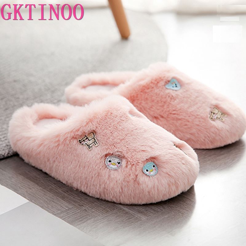 

GKTINOO 2020 Plush soft home shoes women winter warm home slippers non-slip sweet comfortable indoor slides woman slippers, Pink