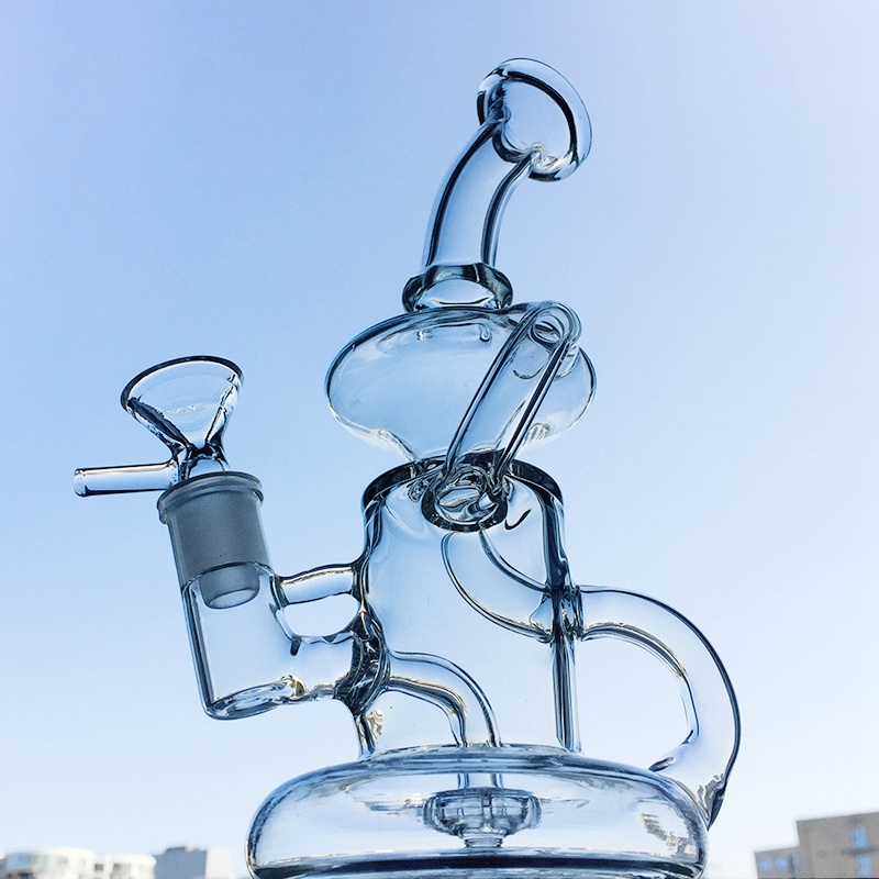 

8 Inch Water Glass Bong Klein Recycler Oil Dab Rigs Tornado Water Pipes 14mm Female Joint With Bowl