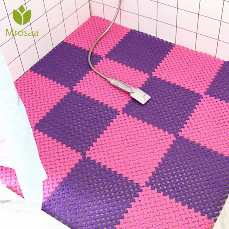 

Mrosaa Anti-slip Bathroom Soft Carpet Plastic Magic Patchwork Jigsaw Splice Heads Glass Door BathtubToilet Supply DIY Mats, Pink