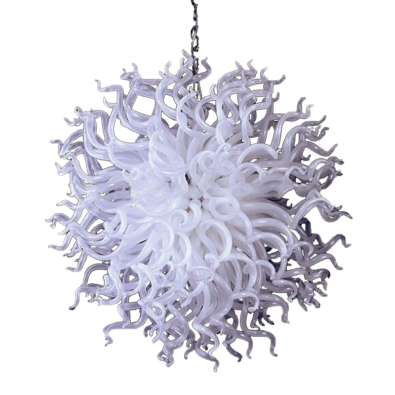 

white Flower Art Lamp Lamps Store Decor LED Light Source 100% Hand Blown glass Long Chain Chandeliers lights Fixture