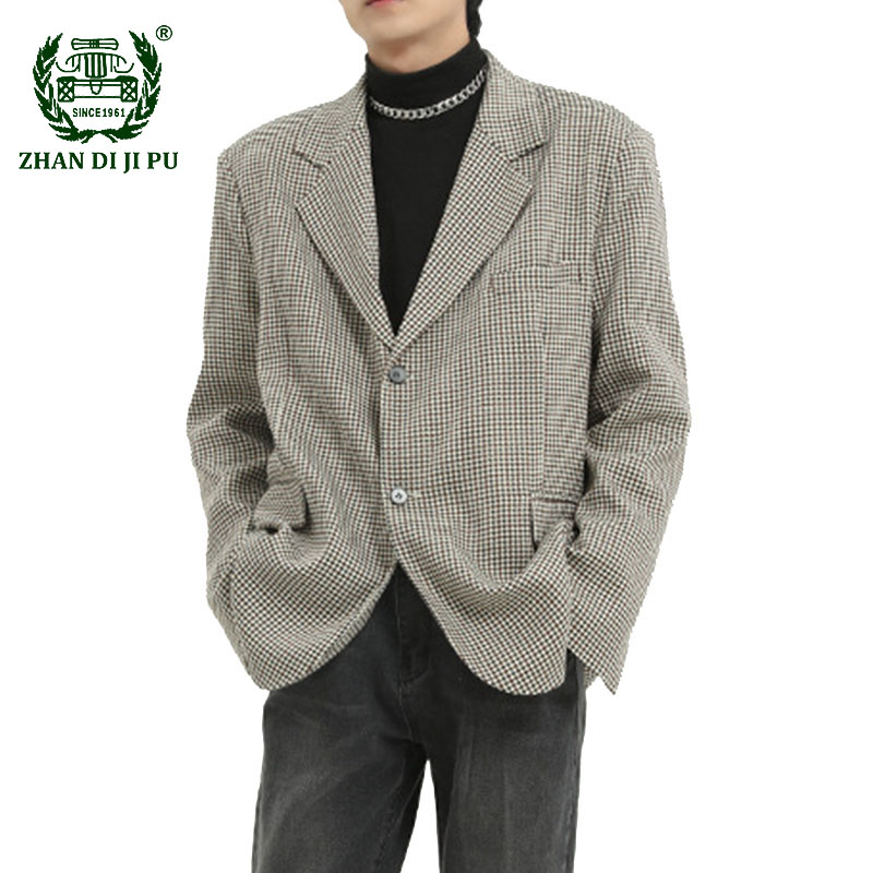 

Check Blazers Men Retro Korean Style Casual Fashion Suits Men New Oversized Streetwear Trend Wild Jackets Male Blazer Masculino